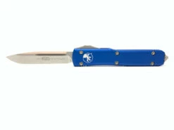 MICROTECH Ultratech 3.4in Stonewash Drop Point Blue Aluminum Handle Automatic Out-The-Front Knife (121-10BL)
