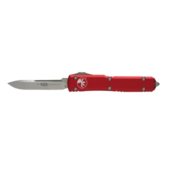 MICROTECH Ultratech 3.4in Stonewash Drop Point Red Aluminum Handle Automatic Out-The-Front Knife (121-10RD)