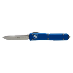 MICROTECH Ultratech 3.4in Satin Drop Point Blue Aluminum Handle Automatic Out-The-Front Knife (121-4BL)