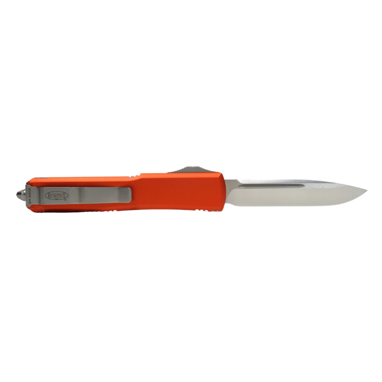 MICROTECH Ultratech 3.4in Satin Drop Point Orange Aluminum Handle Automatic Out-The-Front Knife (121-4OR) 4 MICROTECH Ultratech 3.4in Satin Drop Point Orange Aluminum Handle Automatic Out-The-Front Knife (121-4OR) - Image 2