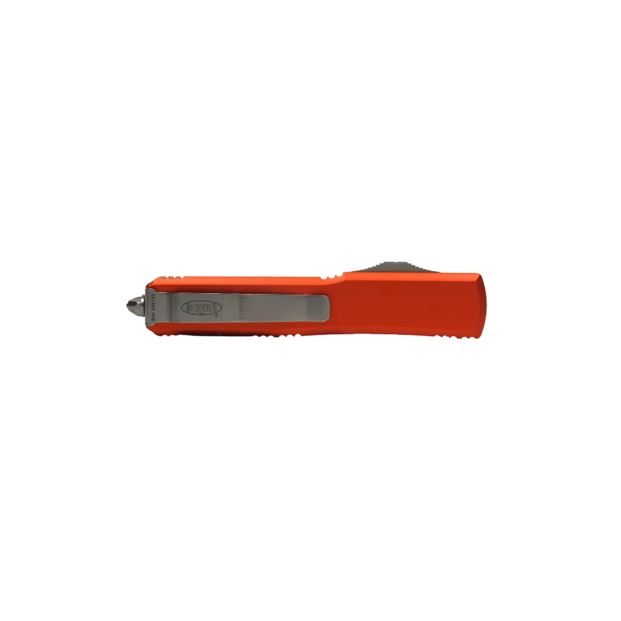 MICROTECH Ultratech 3.4in Satin Drop Point Orange Aluminum Handle Automatic Out-The-Front Knife (121-4OR) 6 MICROTECH Ultratech 3.4in Satin Drop Point Orange Aluminum Handle Automatic Out-The-Front Knife (121-4OR) - Image 4