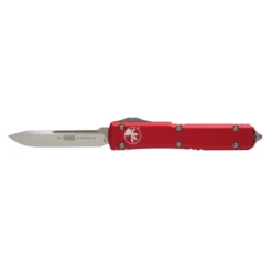 MICROTECH Ultratech 3.4in Satin Drop Point Red Aluminum Handle Automatic Out-The-Front Knife (121-4RD)