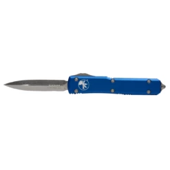 MICROTECH Ultratech 3.4in Stonewash Dagger Blue Aluminum Handle Automatic Out-The-Front Knife (122-10BL)