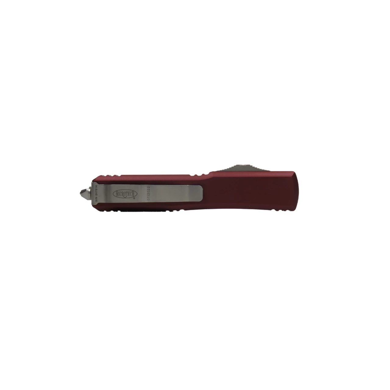 MICROTECH Ultratech 3.4in Satin Dagger Merlot Aluminum Handle Automatic Out-The-Front Knife (122-4MR) 6 MICROTECH Ultratech 3.4in Satin Dagger Merlot Aluminum Handle Automatic Out-The-Front Knife (122-4MR) - Image 4