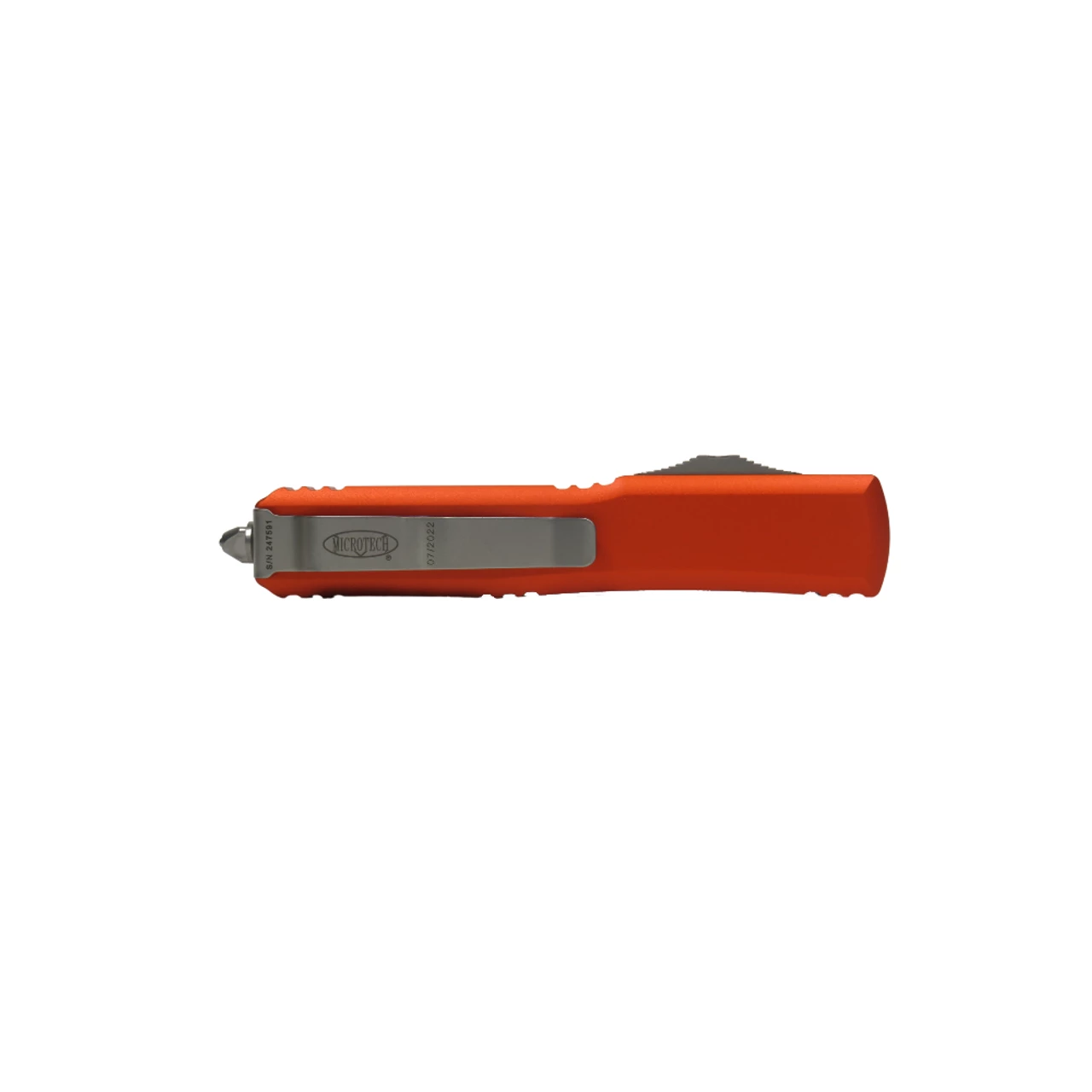 MICROTECH Ultratech 3.4in Satin Dagger Orange Aluminum Handle Automatic Out-The-Front Knife (122-4OR) 6 MICROTECH Ultratech 3.4in Satin Dagger Orange Aluminum Handle Automatic Out-The-Front Knife (122-4OR) - Image 4