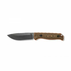 BENCHMADE Saddle Mountain Skinner 4.20in Stonewash Drop Point Brown Richlite Handle Fixed Blade Knife With Black And Orange Boltaron Sheath (15002-1)