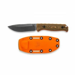 BENCHMADE Saddle Mountain Skinner 4.20in Stonewash Drop Point Brown Richlite Handle Fixed Blade Knife With Black And Orange Boltaron Sheath (15002-1) -THE BLADE BAR Sales 15002 1 09 41405.1683814765