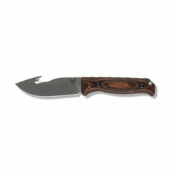 BENCHMADE Saddle Mountain Skinner 4.2in Stonewash Drop Point With Gut Hook Wood Handle Fixed Blade Knife With Leather Sheath (15004)