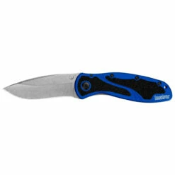 Kershaw Blur 3.4in Stonewashed Recurve Blue And Black Aluminum Spring Assisted Folding Knife (1670NBSW)