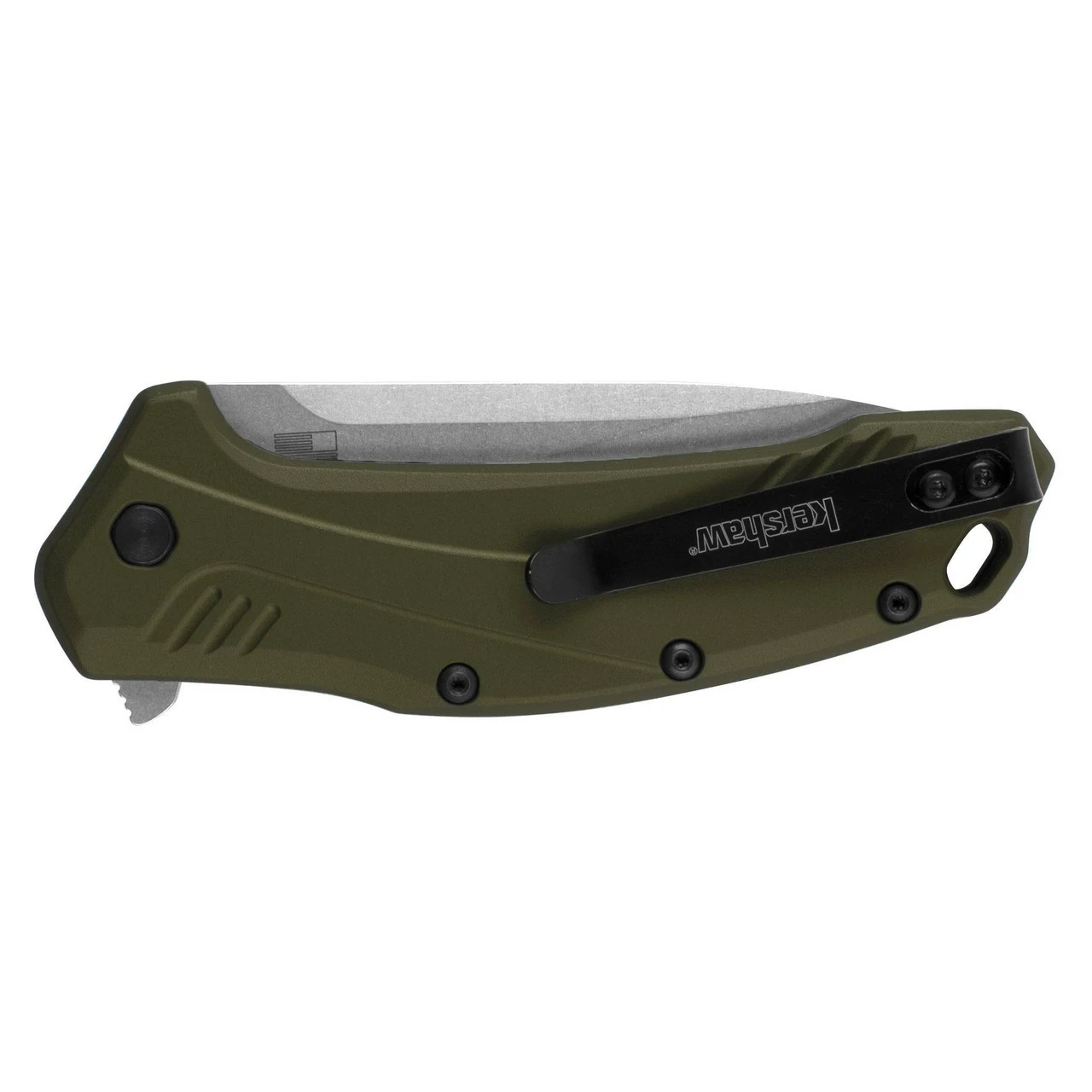 KERSHAW Link 3.25in Stonewash Drop Point Olive Green Aluminum Handle Spring Assisted Folding Knife (1776OLSW) 4 KERSHAW Link 3.25in Stonewash Drop Point Olive Green Aluminum Handle Spring Assisted Folding Knife (1776OLSW) - Image 2
