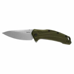 KERSHAW Link 3.25in Stonewash Drop Point Olive Green Aluminum Handle Spring Assisted Folding Knife (1776OLSW)