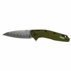 KERSHAW Dividend 3in Bead Blast Composite Drop Point Olive Green Aluminum Handle Spring Assisted Folding Knife (1812OLCB)
