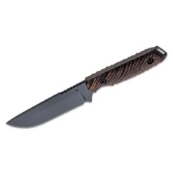 TOOR KNIVES Field 2.0 4.5in Gray Drop Point Brown Walnut Fluted Handle Fixed Blade Knife With Brown Leather Sheath (TKF2.0BG)