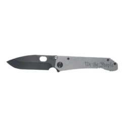MKT 187 DP 3.75in Black Drop Point Gray Titanium Handle With We The People Engraving Manual Folding Knife (00088)