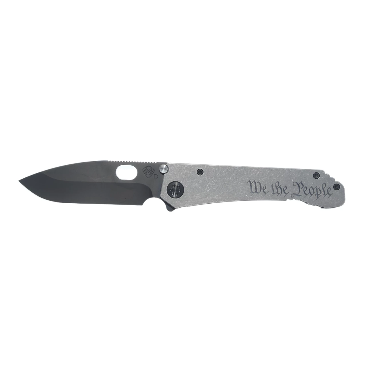 MKT 187 DP 3.75in Black Drop Point Gray Titanium Handle With We The People Engraving Manual Folding Knife (00088) 3 MKT 187 DP 3.75in Black Drop Point Gray Titanium Handle With We The People Engraving Manual Folding Knife (00088)