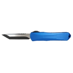 HERETIC Manticore-E 3.2in Two-Tone Black Battleworn Tanto Blue Aluminum Handle Automatic Out-The-Front Knife (H027-8A-BLU)