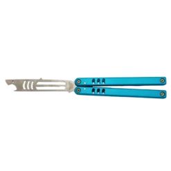 THE BLADE BAR Sales 10 SQUID INDUSTRIES Mako V4.5 Stonewash Trainer With Teal Aluminum Handle Butterfly Training Bottle Opener (MAKOV4INKBLU)