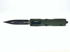 MICROTECH Dirac 2.9in Black Dagger OD Green Aluminum Handle Automatic Out-The-Front Knife (225-1OD)