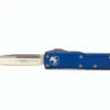 MICROTECH UTX-85 3.125in Satin Drop Point Blue Aluminum Handle Automatic Out-The-Front Knife (231-4BL)