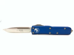 MICROTECH UTX-85 3.125in Satin Drop Point Blue Aluminum Handle Automatic Out-The-Front Knife (231-4BL)