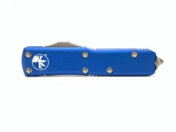 MICROTECH UTX-85 3.125in Satin Drop Point Blue Aluminum Handle Automatic Out-The-Front Knife (231-4BL) -THE BLADE BAR Sales 231 4BL3 34357.1614282165