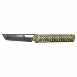 GERBER Ayako 3.5in Gray Tanto Green Aluminum Handle Folding Knife (30-001690)