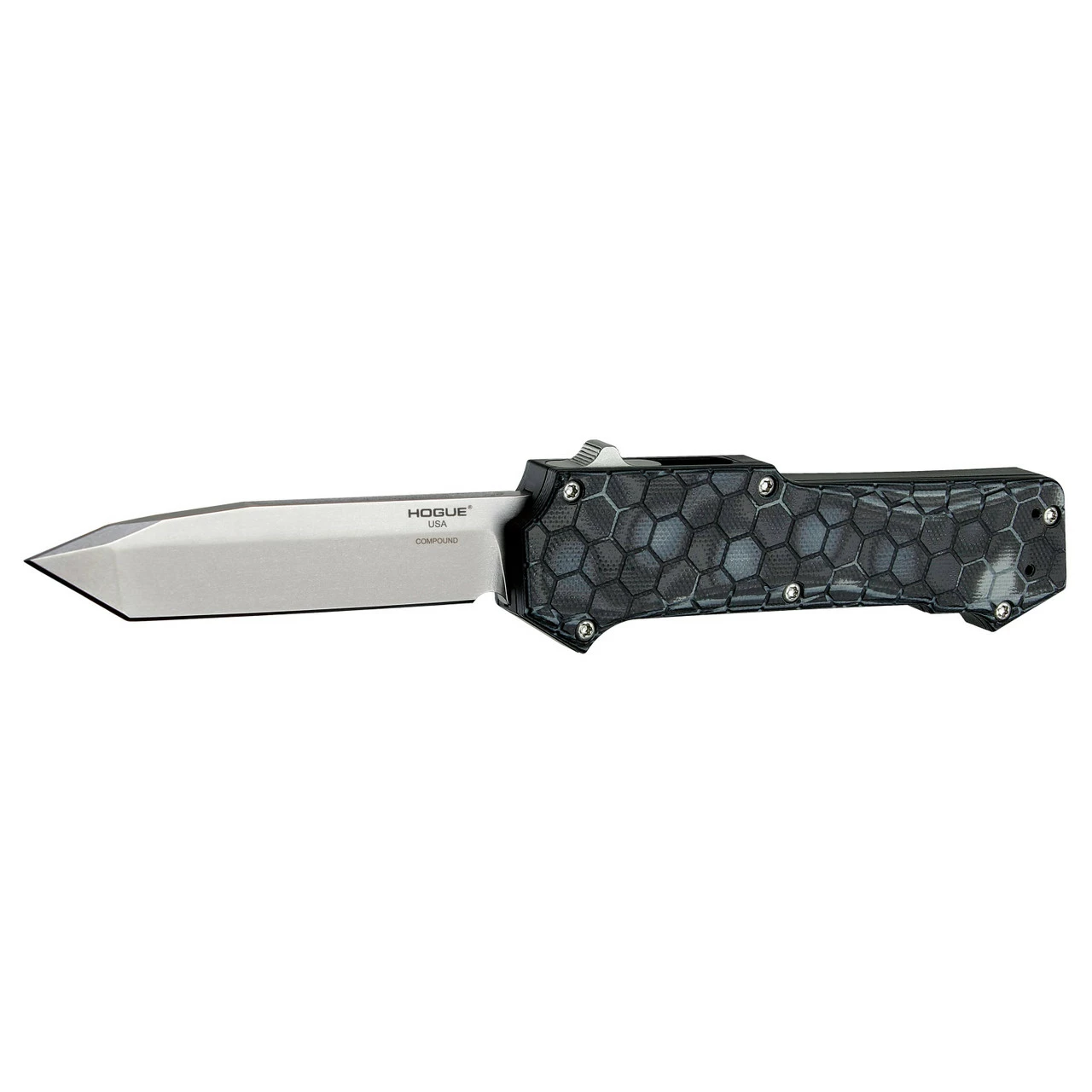 HOGUE Compound 3.5in Stonewash Tanto Blade G-Mascus Black G10 Handle Automatic Out-the-Front Knife (34029) 3 HOGUE Compound 3.5in Stonewash Tanto Blade G-Mascus Black G10 Handle Automatic Out-the-Front Knife (34029)