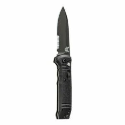 BENCHMADE Black Class Casbah 3.4in Serrated Edge S30V Steel Black Blade Grivory Black Handle Push Button Opening Knife (4400SBK)
