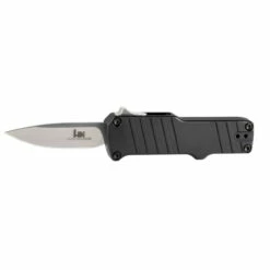 HOGUE / HK KNIVES Micro Incursion 1.95in Stonewash Drop Point Black Aluminum Handle Automatic Out-the-Front Knife (54030)