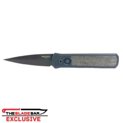 PRO-TECH Godson Exclusive 3.15in Black Spear Point Black Aluminum Handle With Fat Carbon Space Coral Inlay Automatic Folding Knife (7FC08)