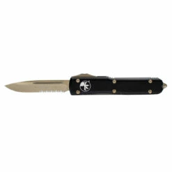 MICROTECH Ultratech 3.4in Apocalyptic Bronzed Partially Serrated Drop Point Black Aluminum Handle Automatic Out-The-Front Knife (122-14)