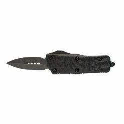 MICROTECH Mini Troodon 1.9in Damascus Dagger Black Aluminum Handle With Carbon Fiber Top Automatic Out-the-Front Knife (238-16CFS)