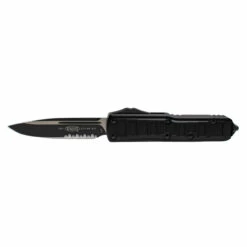 MICROTECH UTX-85 Stepside 3.12in Black Drop Point Partially Serrated Black Aluminum Handle Automatic Out-the-Front Knife (231II-2TS)