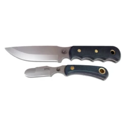 KNIVES OF ALASKA 6in Bead Blast Drop Point And 2.25in Bead Blasted Round Tip Black SureGrip Handles Combo Fixed Blade Knives With Leather Sheath (00307FG)