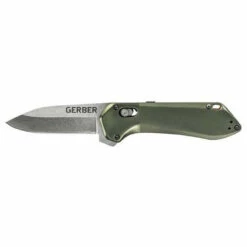 GERBER Highbrow Compact 2 8In Stonewash Drop Point Green Aluminum Handle Spring Assisted Knife Clamshell Pack (31-003523)