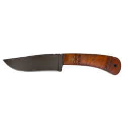 WINKLER KNIVES Highland Hunter 4.75in Black Clip Point Tribal Maple Wood Handle Fixed Blade Knife With Brown Leather Sheath (WNK8I)