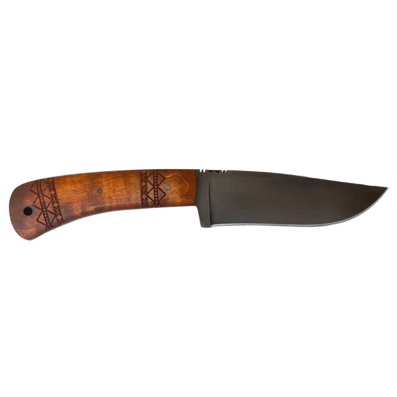 WINKLER KNIVES Highland Hunter 4.75in Black Clip Point Tribal Maple Wood Handle Fixed Blade Knife With Brown Leather Sheath (WNK8I) 4 WINKLER KNIVES Highland Hunter 4.75in Black Clip Point Tribal Maple Wood Handle Fixed Blade Knife With Brown Leather Sheath (WNK8I) - Image 2