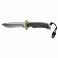 GERBER Ultimate 4.75in Satin Serrated Drop Point Green Rubber Handle Fixed Blade Knife (30-001829)